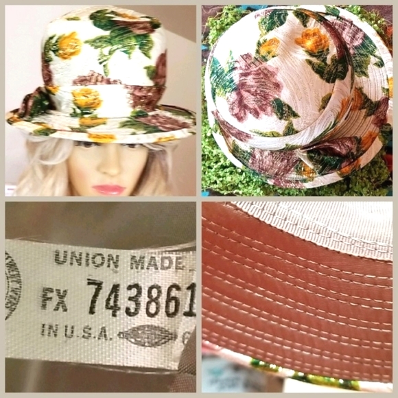 60's Vtg Union Made Cream Floral Shabby Lurex Quirky Spring Garden Church Hat - Picture 3 of 16
